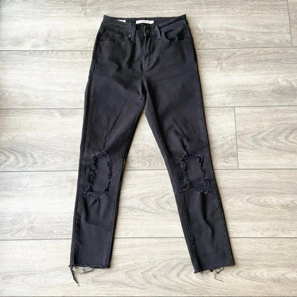 Levi’s 721 Ripped High Waist  Cropped Raw Hem Skinny Jeans - Picture 4 of 16